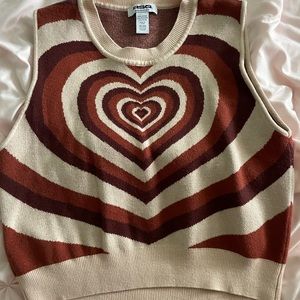 creme brown heart ripple effect sweater vest tillys RSQ